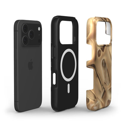 Black phone case with magnetic circle and beige flerfarvet protective cover with trendy latte vanilla pattern for a feminine, stylish look.