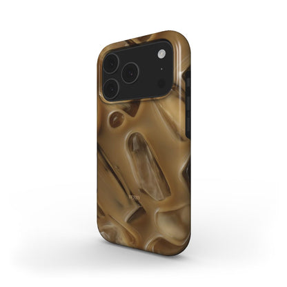 Trendy phone case with a warm brun, beige, and multicolored pattern inspired by latte espresso, perfect for a feminine and stylish look.