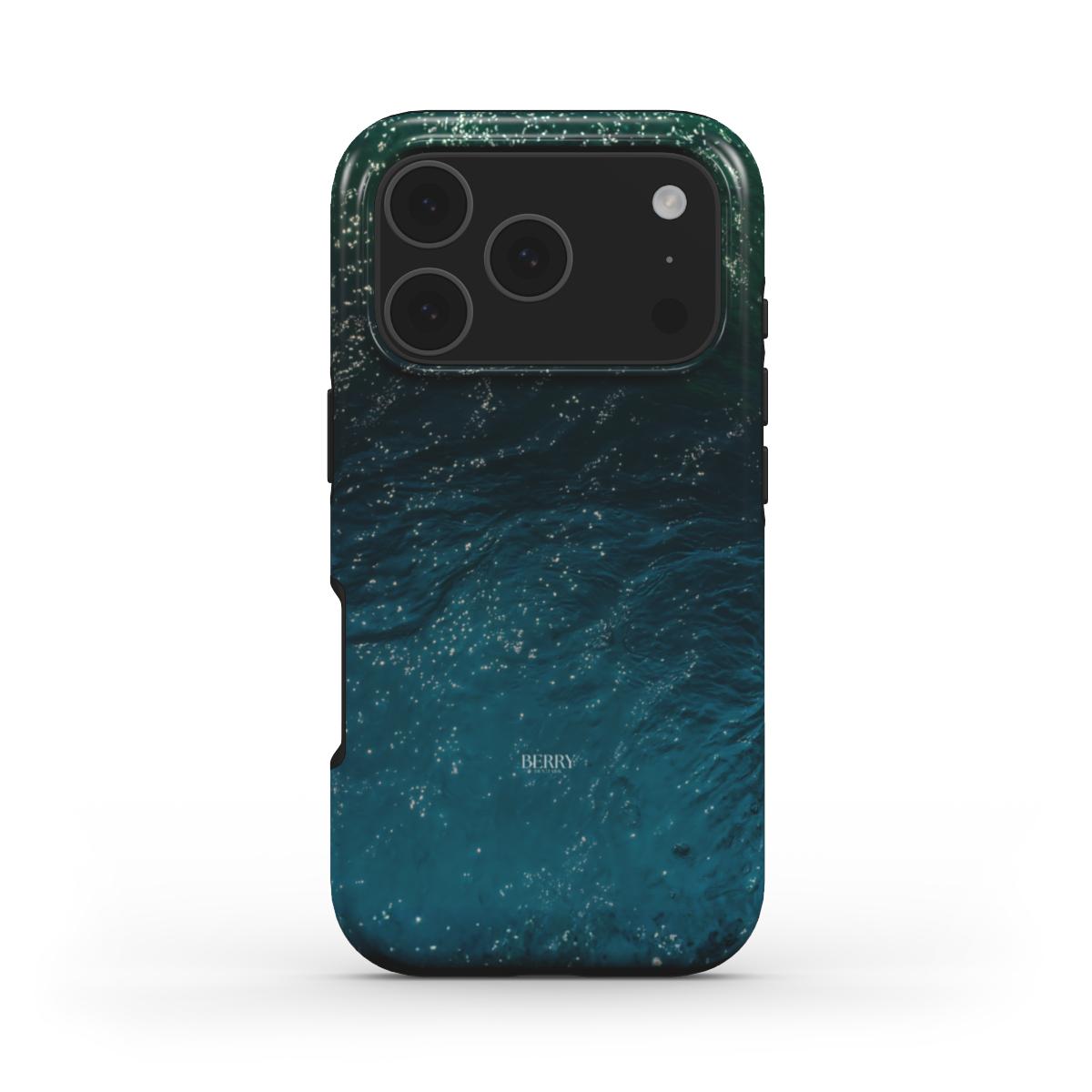 Trendy feminine phone case with a beautiful blue, green, and multicolored pattern inspired by ocean waves, perfect for that popular girly aesthetic.