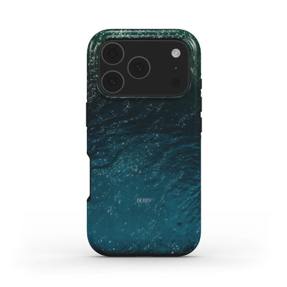 Trendy feminine phone case with a beautiful blue, green, and multicolored pattern inspired by ocean waves, perfect for that popular girly aesthetic.