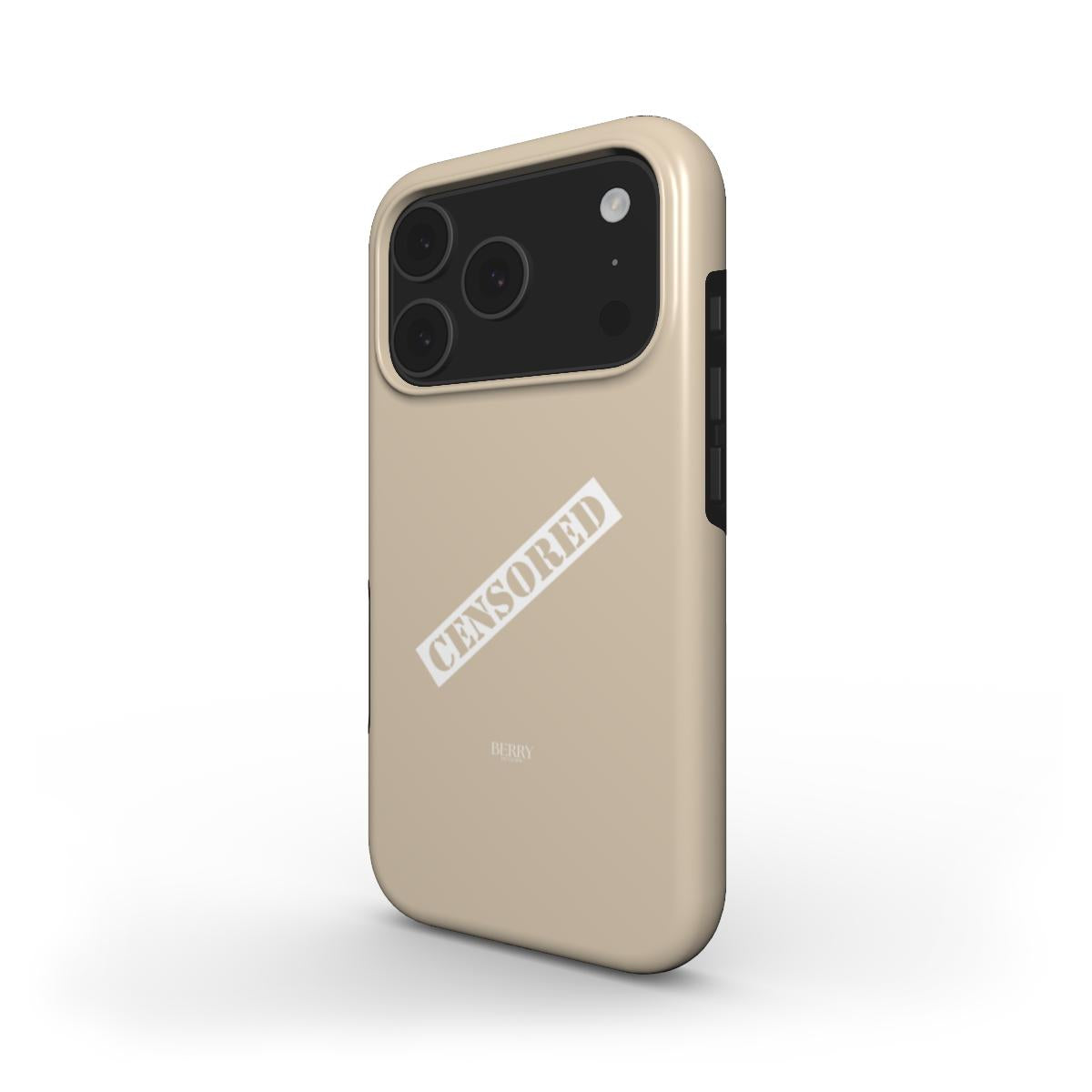 Trendy beige and white phone case with an aesthetic soft teddy design featuring a popular feminine censored print for a stylish, girly look.