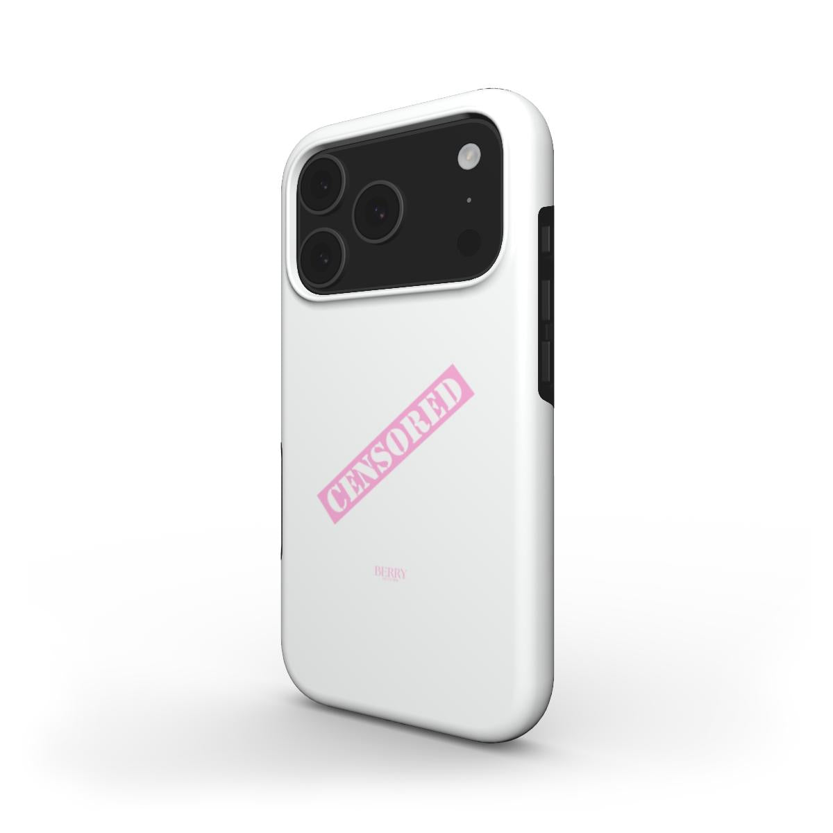 Trendy white phone case with a pink "Censored" print, featuring a clean and girly design with aesthetic and feminine appeal.