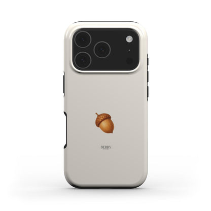 Beige and brun phone case with a trendy multicolored acorn design, combining a feminine and popular aesthetic for a stylish look.
