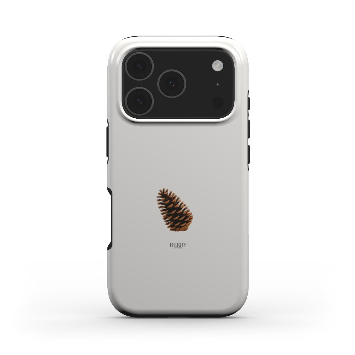 Trendy phone case with a minimalist brun, beige, and multicolored pine cone design, perfect for a feminine and stylish everyday look.