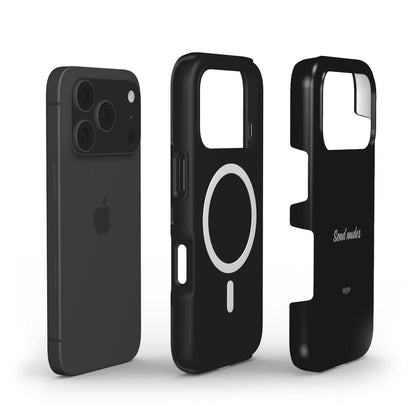 Trendy black phone case with modern magnetic design, offering sleek protection and a feminine aesthetic for that popular, beautiful girl look.