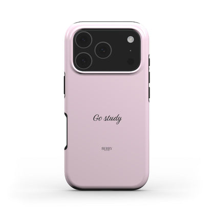 Trendy pink phone case with a feminine, aesthetic design featuring "Go study" text for a stylish and popular girly look.
