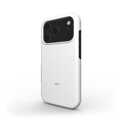 Minimalist white phone case with a clean design accentuating camera lenses, offering a trendy and feminine look for a stylish phone accessory.