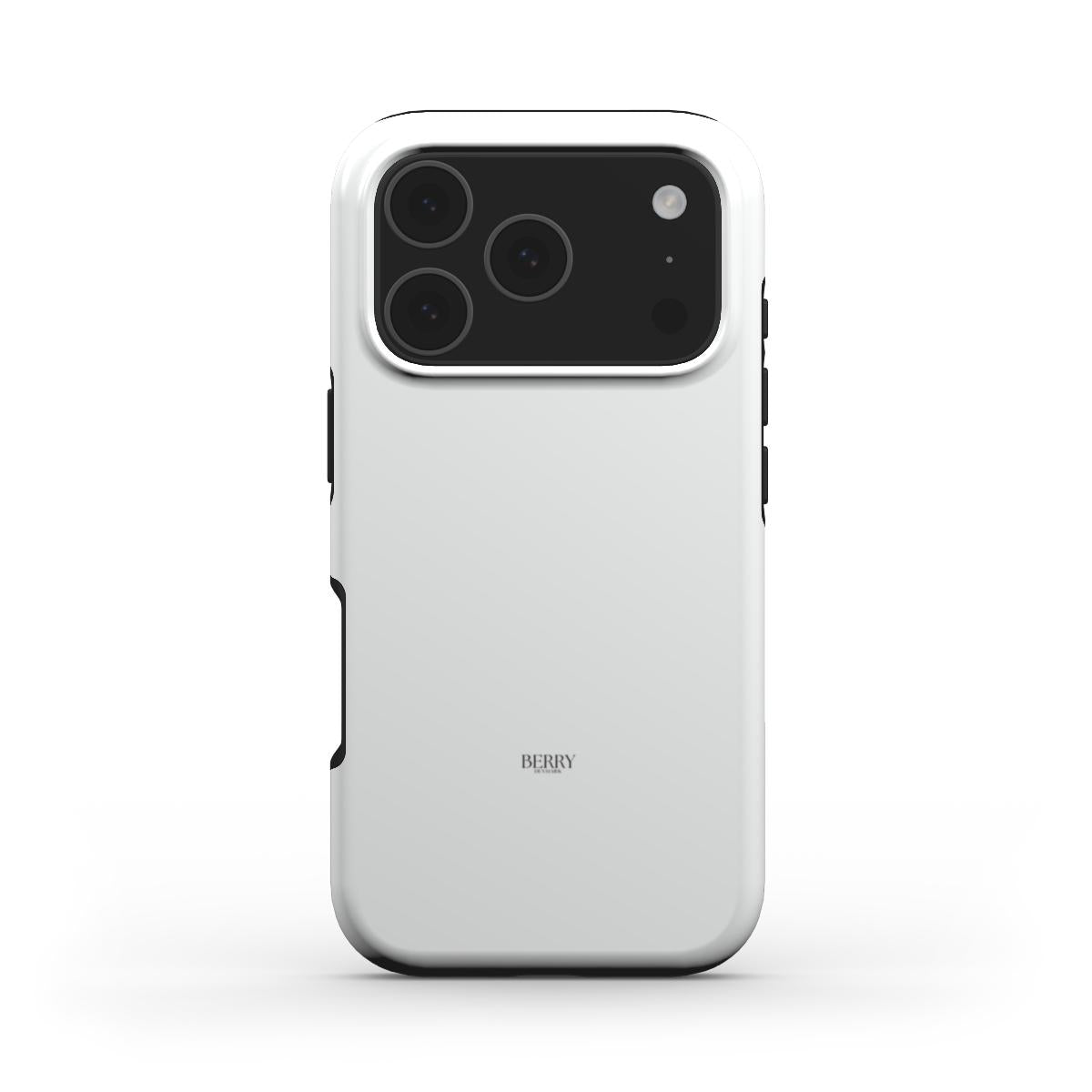 Minimalist white phone case with a sleek design and subtle branding, offering a trendy and feminine aesthetic for modern style lovers.