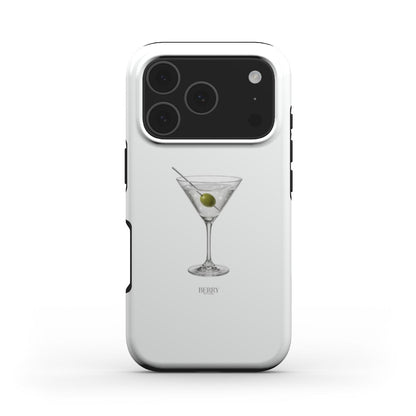 Trendy white phone case featuring a stylish martini glass design with silver and multicolored accents, perfect for a feminine and popular look.