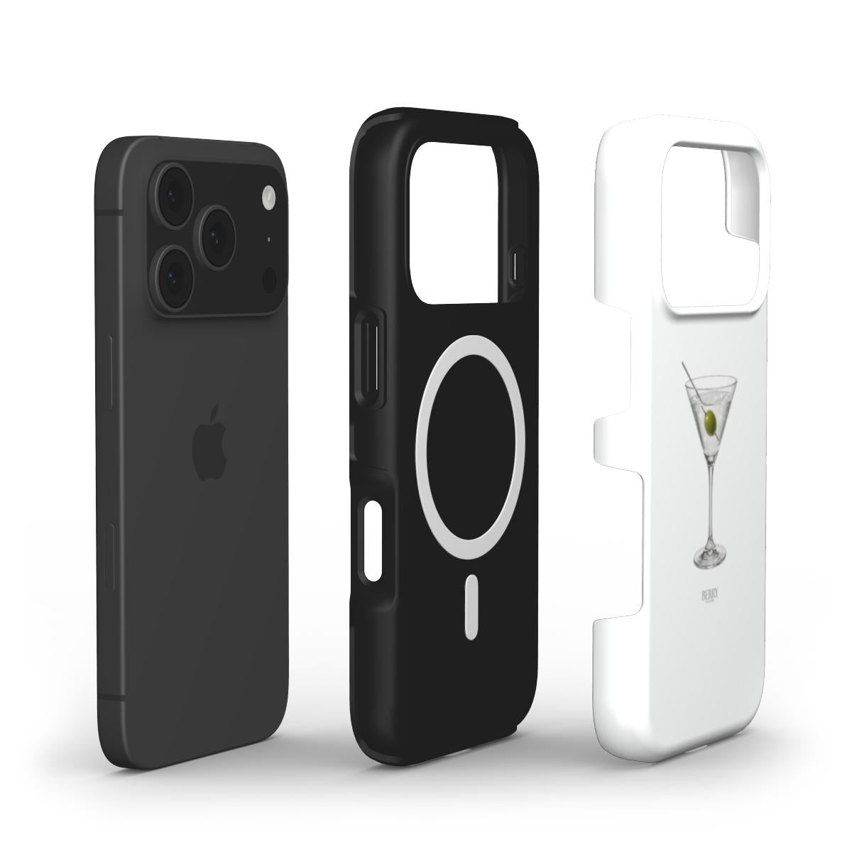 Black and white phone cases with silver and multicolor accents, featuring a modern feminine design inspired by aesthetic and trendy styles.