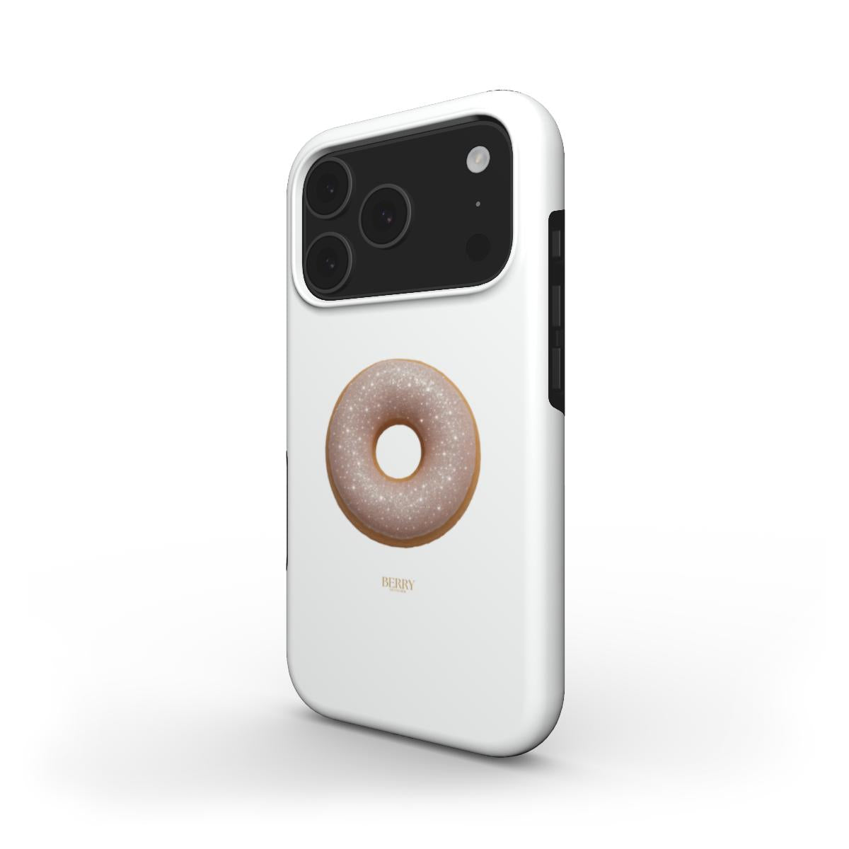 White phone case with a minimalist, trendy frosted donut design, featuring a sleek and feminine aesthetic perfect for a stylish, popular look.
