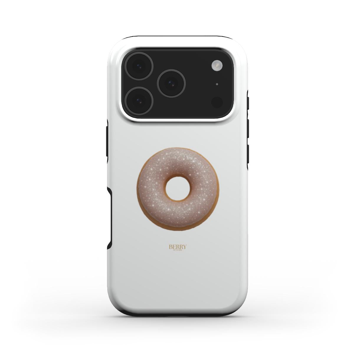 Trendy feminine phone case with a sparkling donut design on a clean white background, perfect for that girl who loves aesthetic and popular styles.
