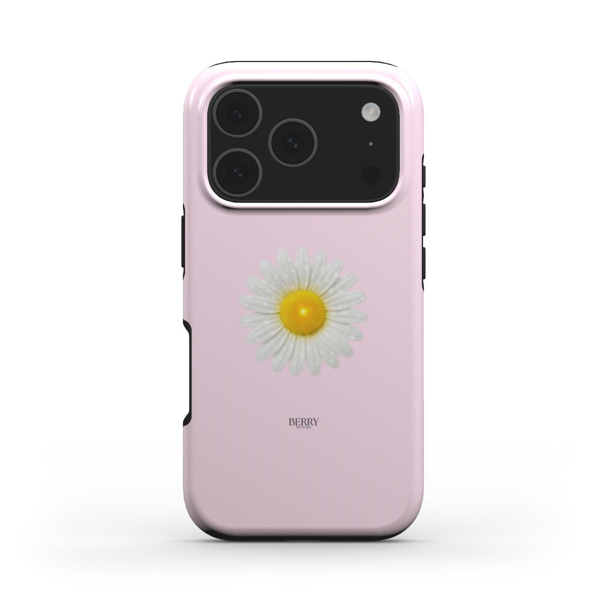 Pink phone case with a vibrant daisy rose design in yellow and white, combining aesthetic trendy and feminine appeal for a beautiful, popular look