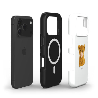 Black and white Purfect Clean phone cases with a playful brown and beige cartoon puppy design, showcasing trendy and feminine phone protection options.