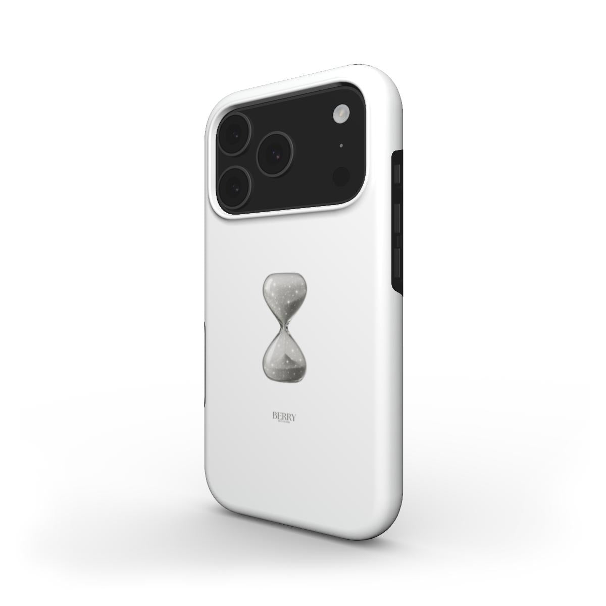 Sleek white phone case featuring a trendy hourglass design, combining feminine and aesthetic vibes for a popular and stylish everyday accessory.