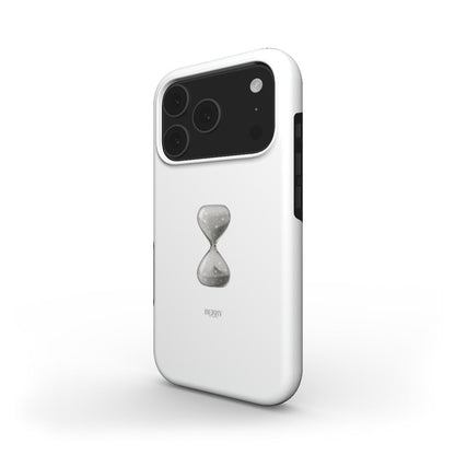 Sleek white phone case featuring a trendy hourglass design, combining feminine and aesthetic vibes for a popular and stylish everyday accessory.