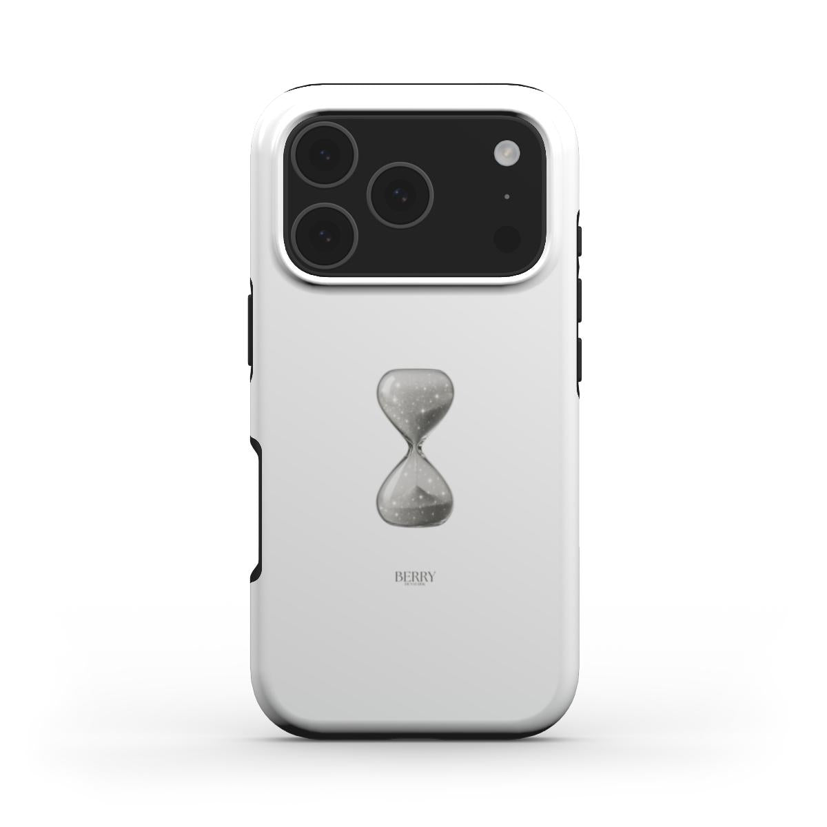 Minimalist white phone case featuring a stylish hourglass design, combining trendy feminine aesthetics with a popular, beautiful look.