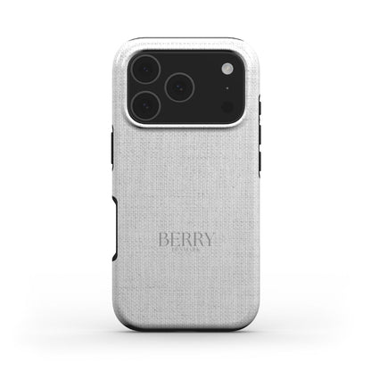Trendy Aspen phone case in white and gray fabric texture with a sleek, feminine design offering stylish protection for popular smartphones.