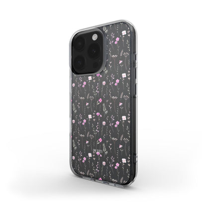Trendy phone case with clear design featuring delicate multicolored spring flowers, combining feminine charm with a popular, aesthetic look.