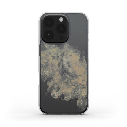 Trendy and feminine clear phone case with beige and gold smokey tan pattern, perfect for a stylish and aesthetic girly look.