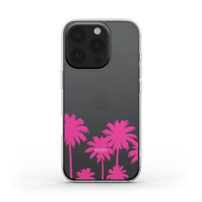 Clear pink palm tree design on a trendy, feminine, and aesthetic phone case for a stylish and popular girl vibe.