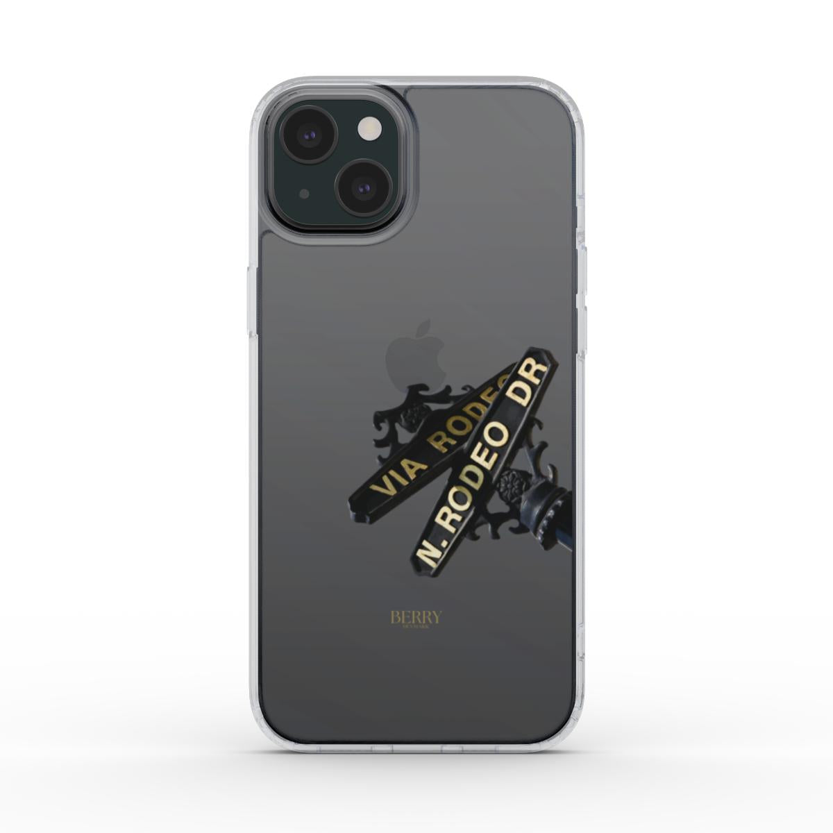 Trendy clear black phone case with stylish street sign design, featuring sleek and feminine aesthetic for a popular, beautiful look.