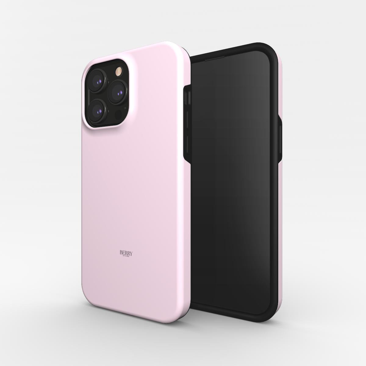 Trendy pink phone case with sleek black interior, offering a feminine and beautiful look that’s popular and stylish for everyday protection.