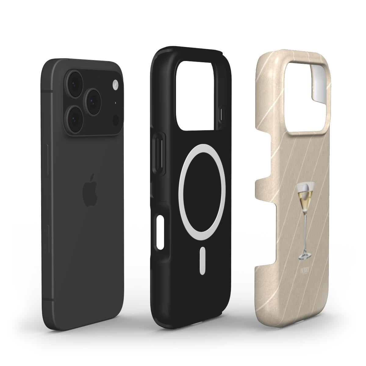 Trendy feminine white phone case with subtle diagonal stripes and elegant cocktail glass design, combining beauty and popular aesthetic for that girl vibe.