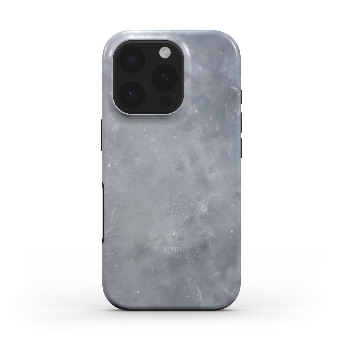 Trendy feminine phone case in silver and gray with a subtle crispy texture, combining aesthetic charm and popular stylish appeal.