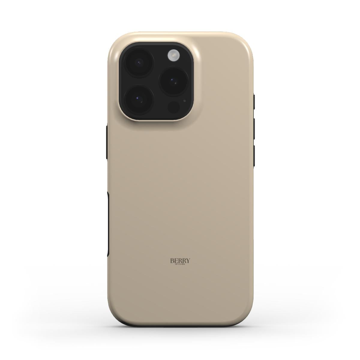 Minimalist beige phone case with a smooth matte finish, featuring a trendy and feminine design ideal for a stylish and elegant look.