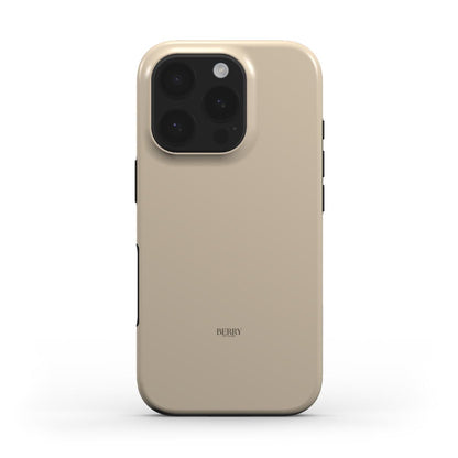 Minimalist beige phone case with a smooth matte finish, featuring a trendy and feminine design ideal for a stylish and elegant look.
