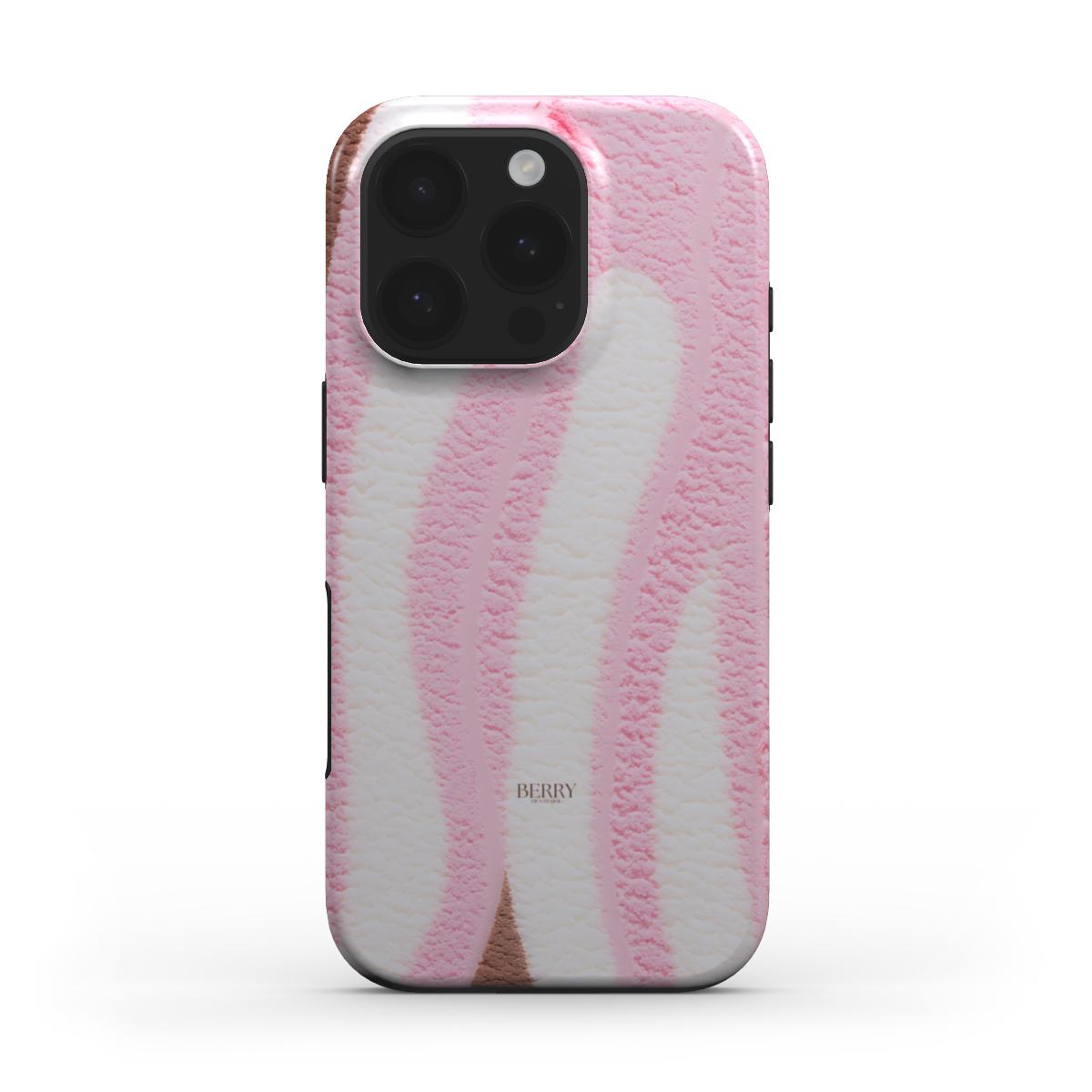 Trendy phone case with a feminine design featuring white, pink, and brown multicolored abstract pattern for a stylish and aesthetic look.