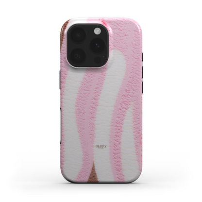 Trendy phone case with a feminine design featuring white, pink, and brown multicolored abstract pattern for a stylish and aesthetic look.