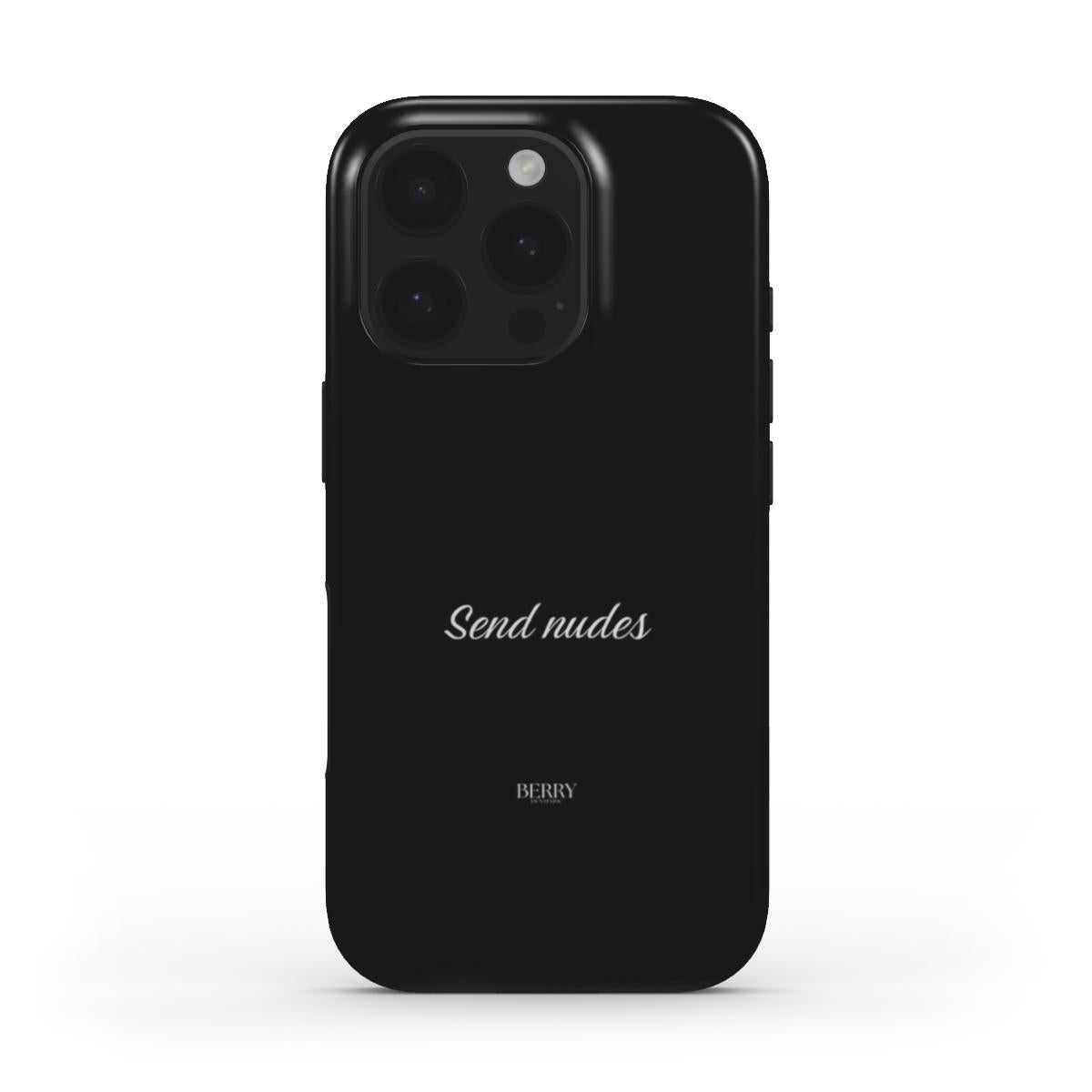Trendy black phone case with elegant white script text on the back, offering a chic and feminine aesthetic for that girl vibe.