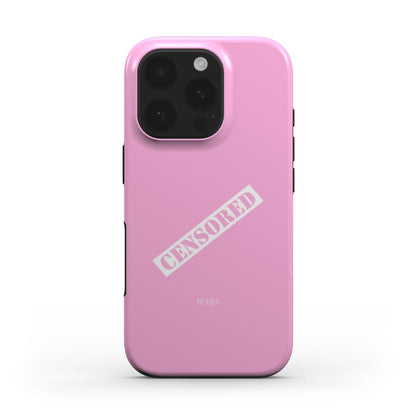 Trendy pink phone case with a bold censored print, featuring a girly, feminine aesthetic perfect for a popular and beautiful style statement.