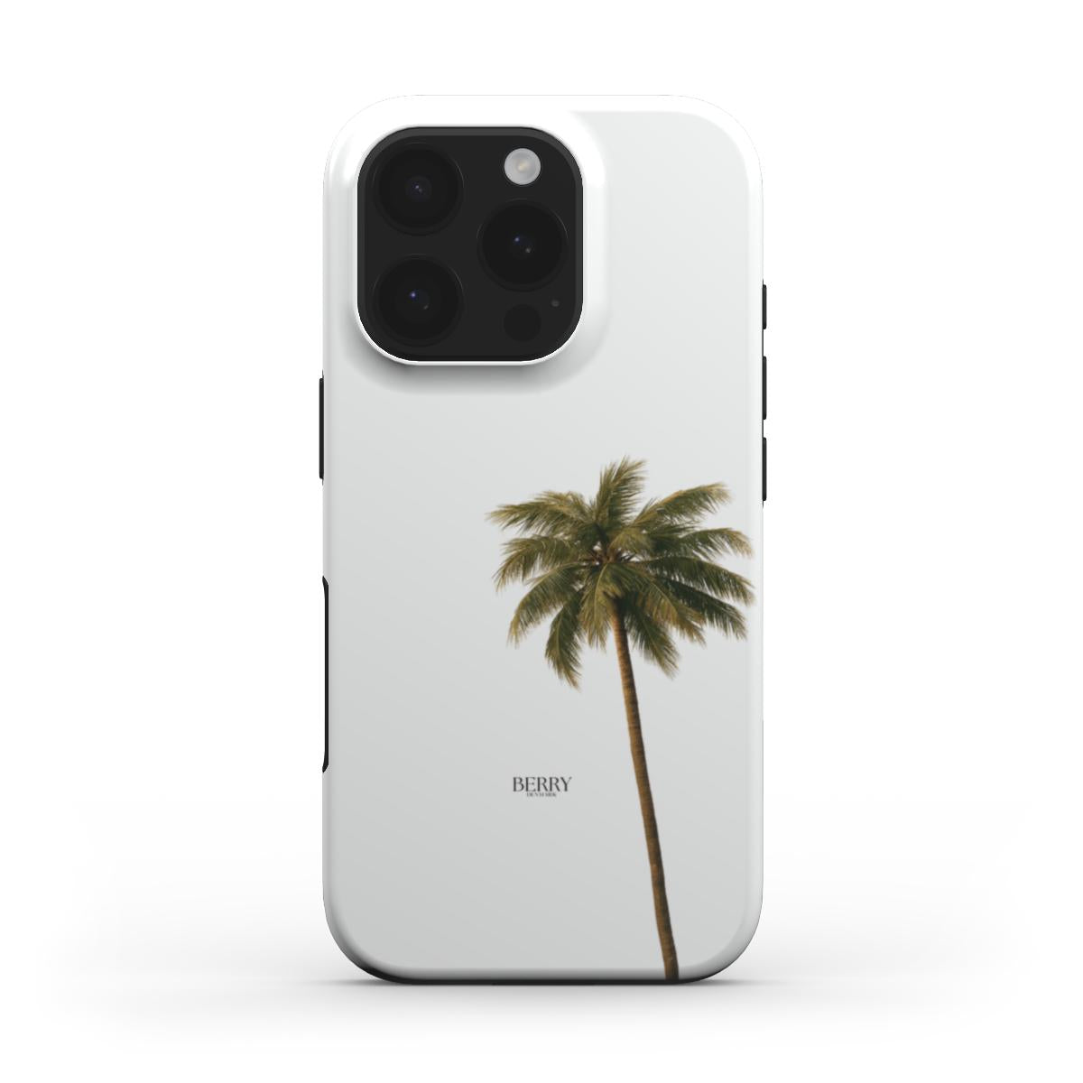 Trendy white phone case with a green palm tree design, combining a fresh, feminine, and aesthetic look for a popular, beautiful style.