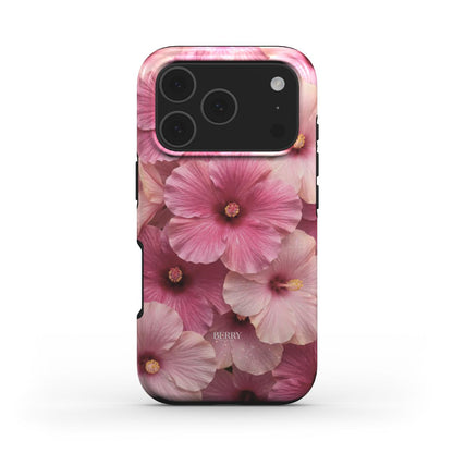 Trendy phone case with a feminine floral pattern in pink, red, and multicolor tones, perfect for a beautiful and stylish look.