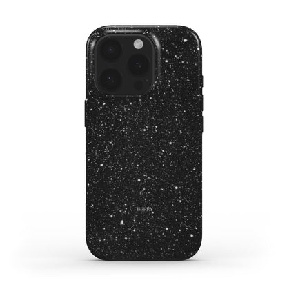 Trendy feminine phone case with a sparkling black and white Sort pattern, featuring a sleek and beautiful design perfect for that girl aesthetic.