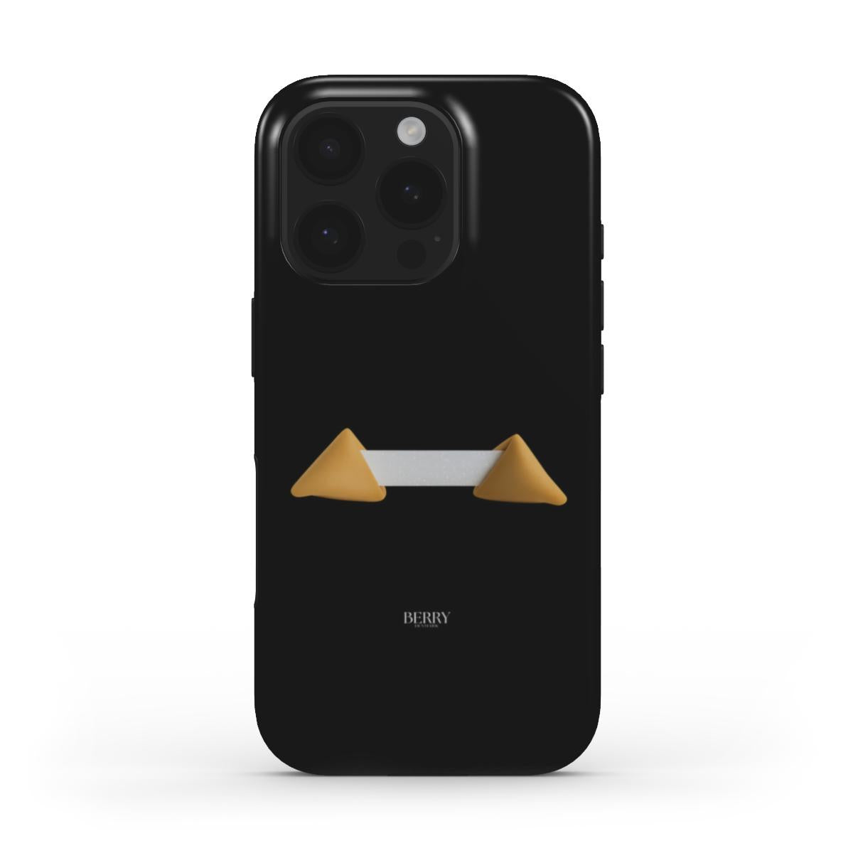Black phone case with a trendy design featuring beige and gold geometric shapes, combining a feminine and popular aesthetic with a sleek, modern look.