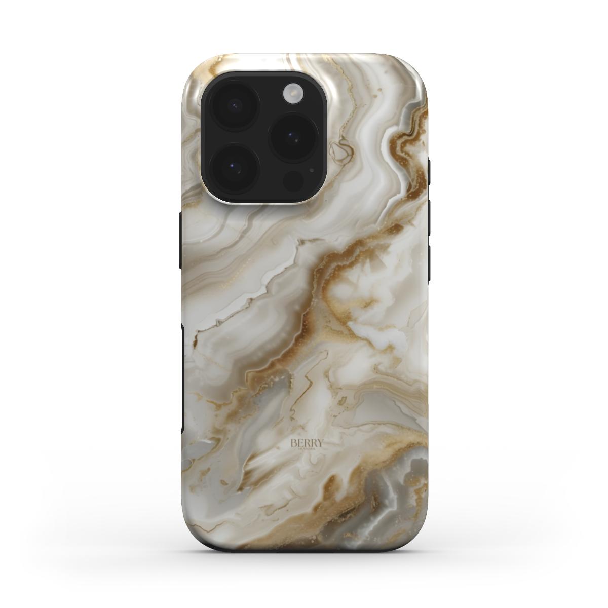 Beige and gold multicolored quartz pattern phone case with trendy feminine marble design, blending natural elegance and chic style for a beautiful aesthetic look.
