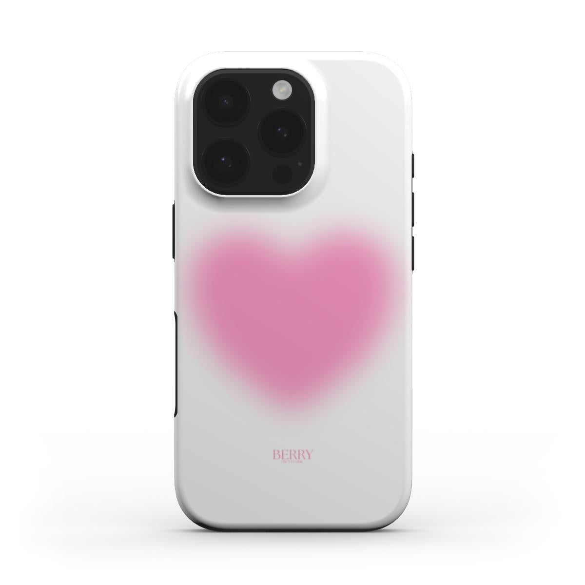 Trendy phone case with a soft, blurry pink heart design, featuring a feminine and aesthetic style perfect for a stylish, girly look.