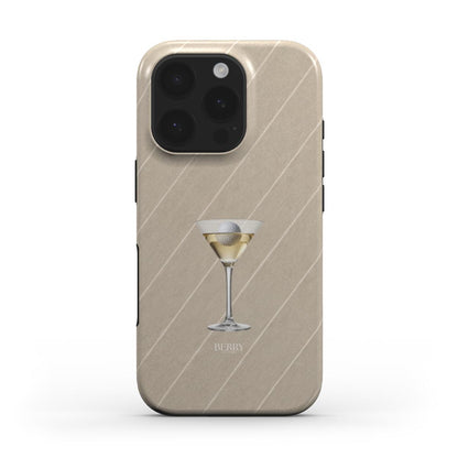 Trendy and feminine white patterned phone case featuring a stylish cocktail glass design for a beautiful and popular golf-inspired look.
